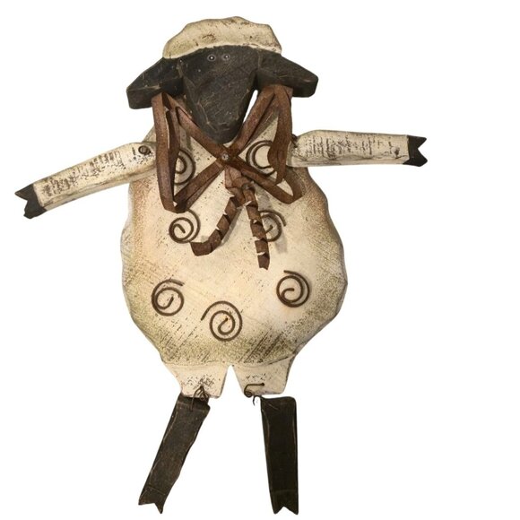 Vintage Folk Art Sheep wall hanger Door decor Rusty Primitive Lamb Handmade wood - Picture 8 of 11
